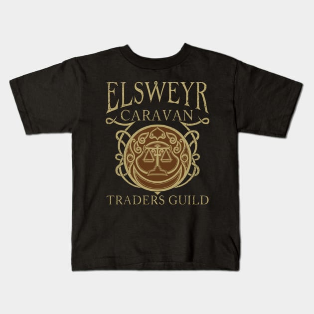 Elsweyr Traders Guild Kids T-Shirt by monochromefrog